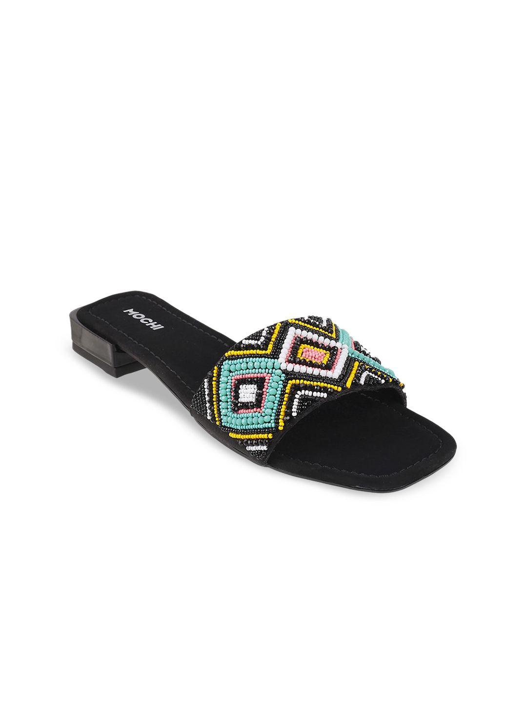 mochi women black open toe flats