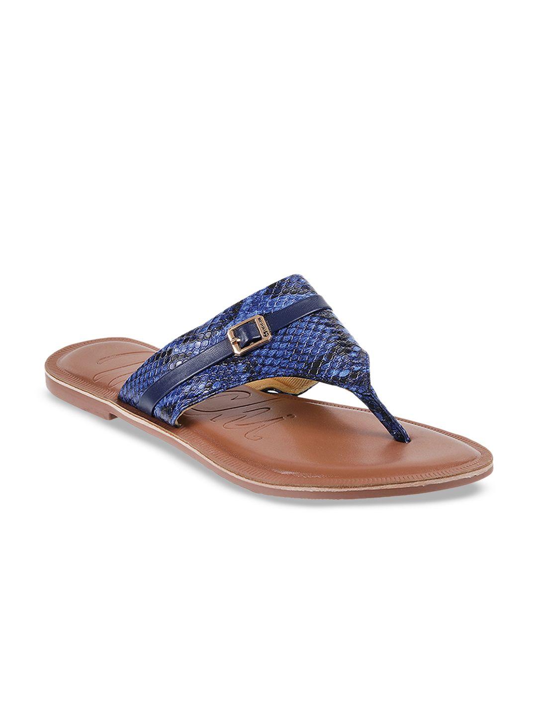 mochi women blue animal printed t-strap flats