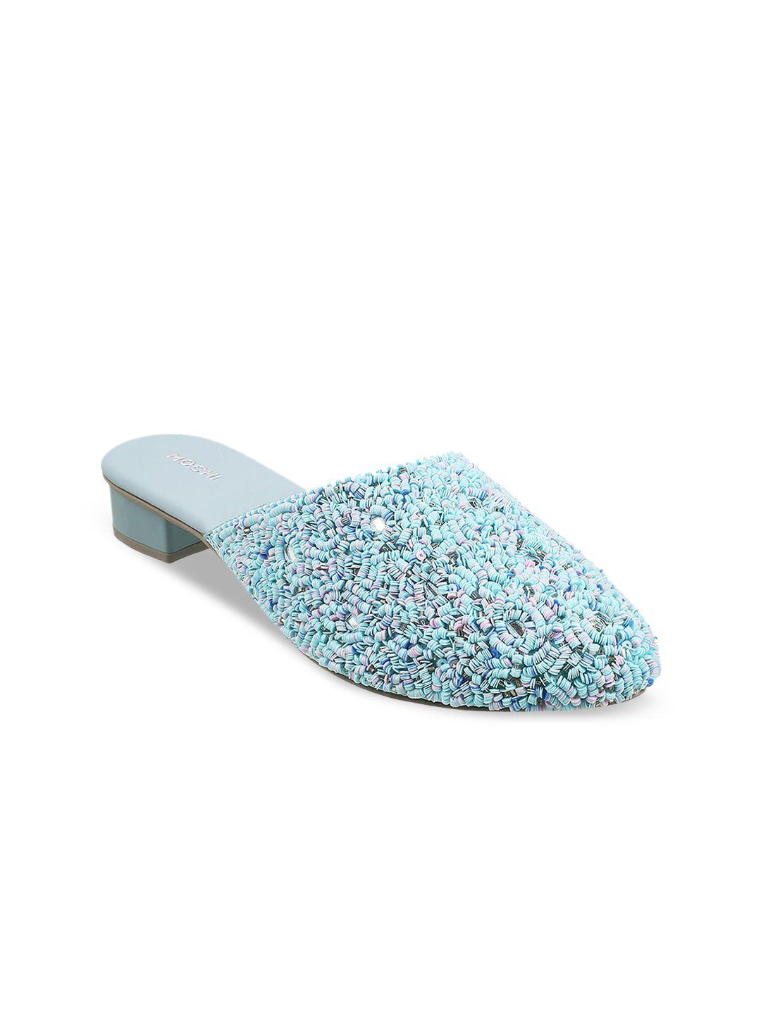 mochi women blue mules flats