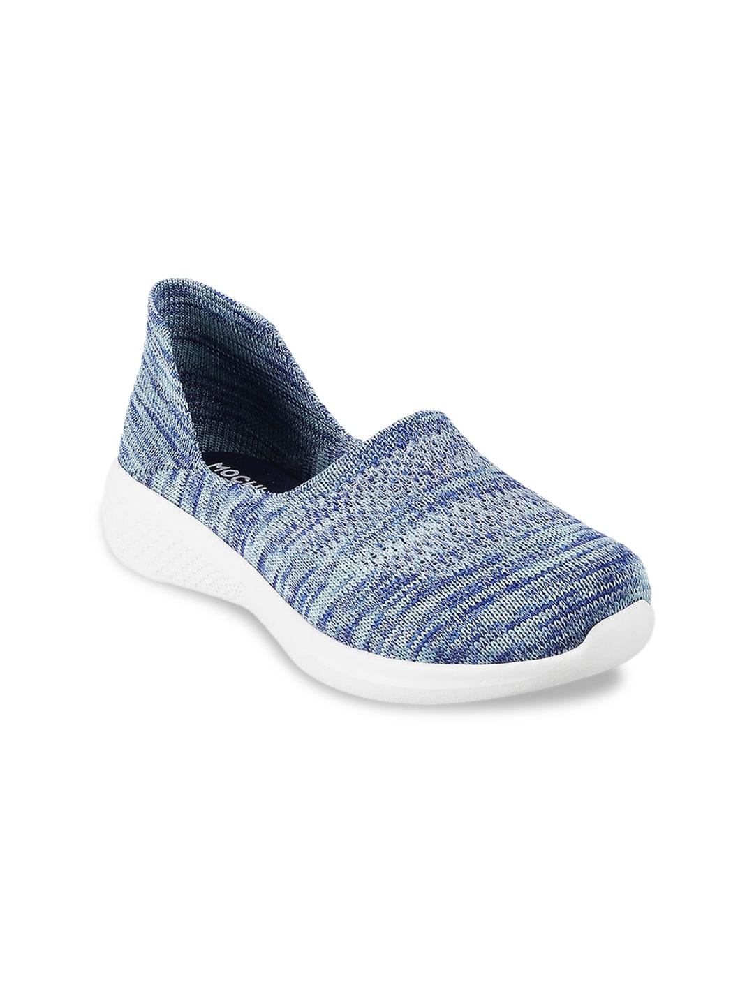 mochi women blue woven design slip-on sneakers