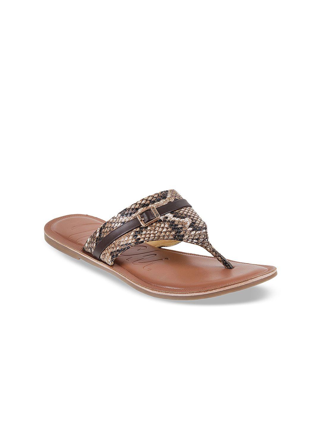 mochi women brown animal printed t-strap flats