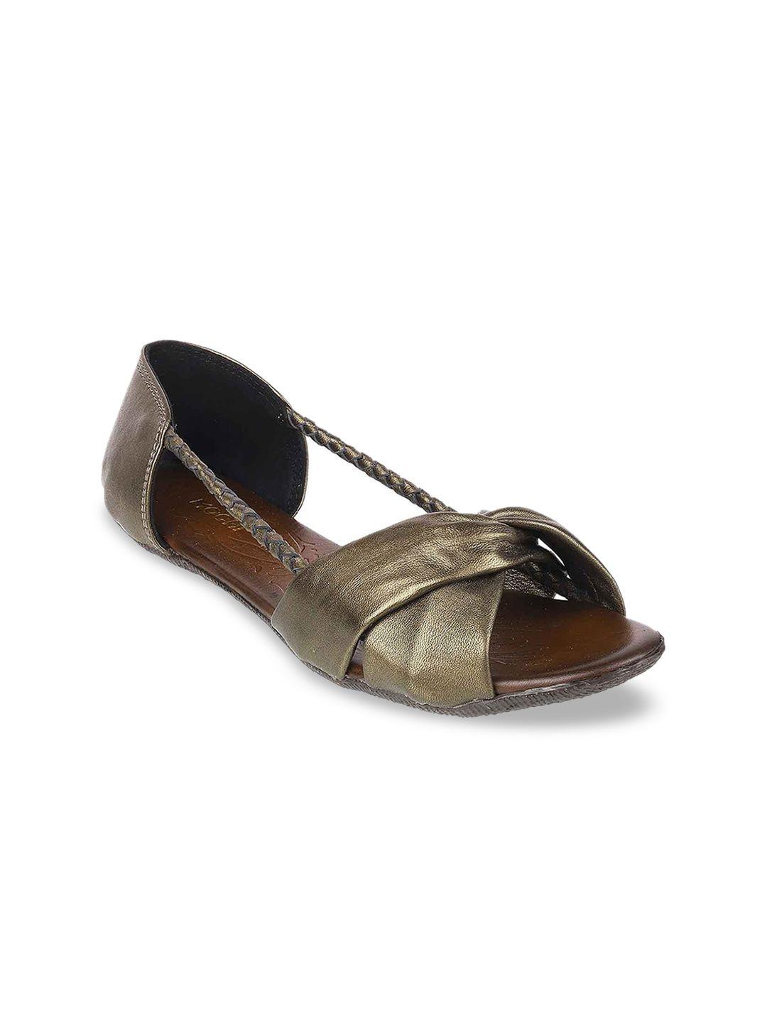 mochi women gold-toned leather open toe flats