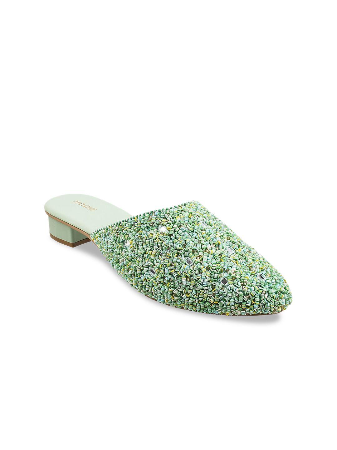 mochi women green mules flats