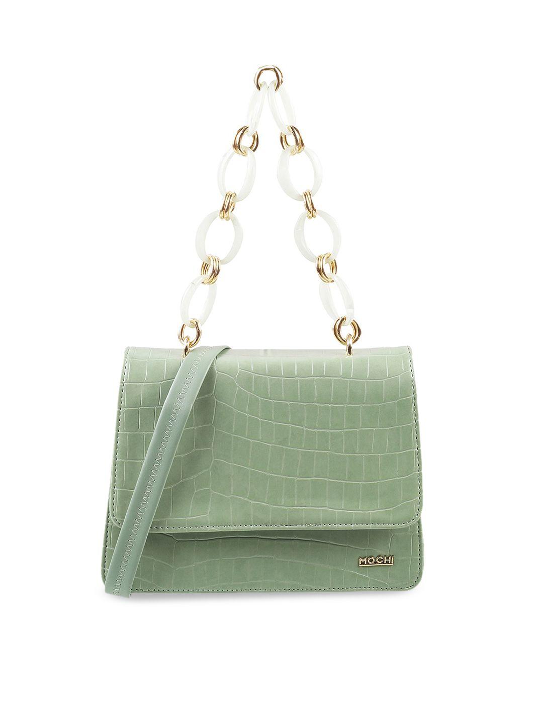 mochi women green self design handheld bag