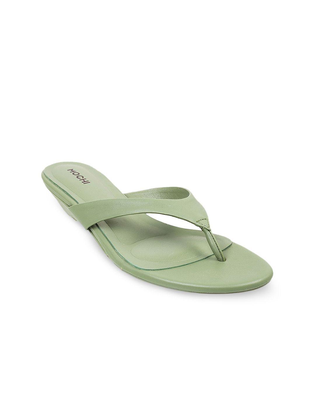 mochi women green t-strap flats with buckles