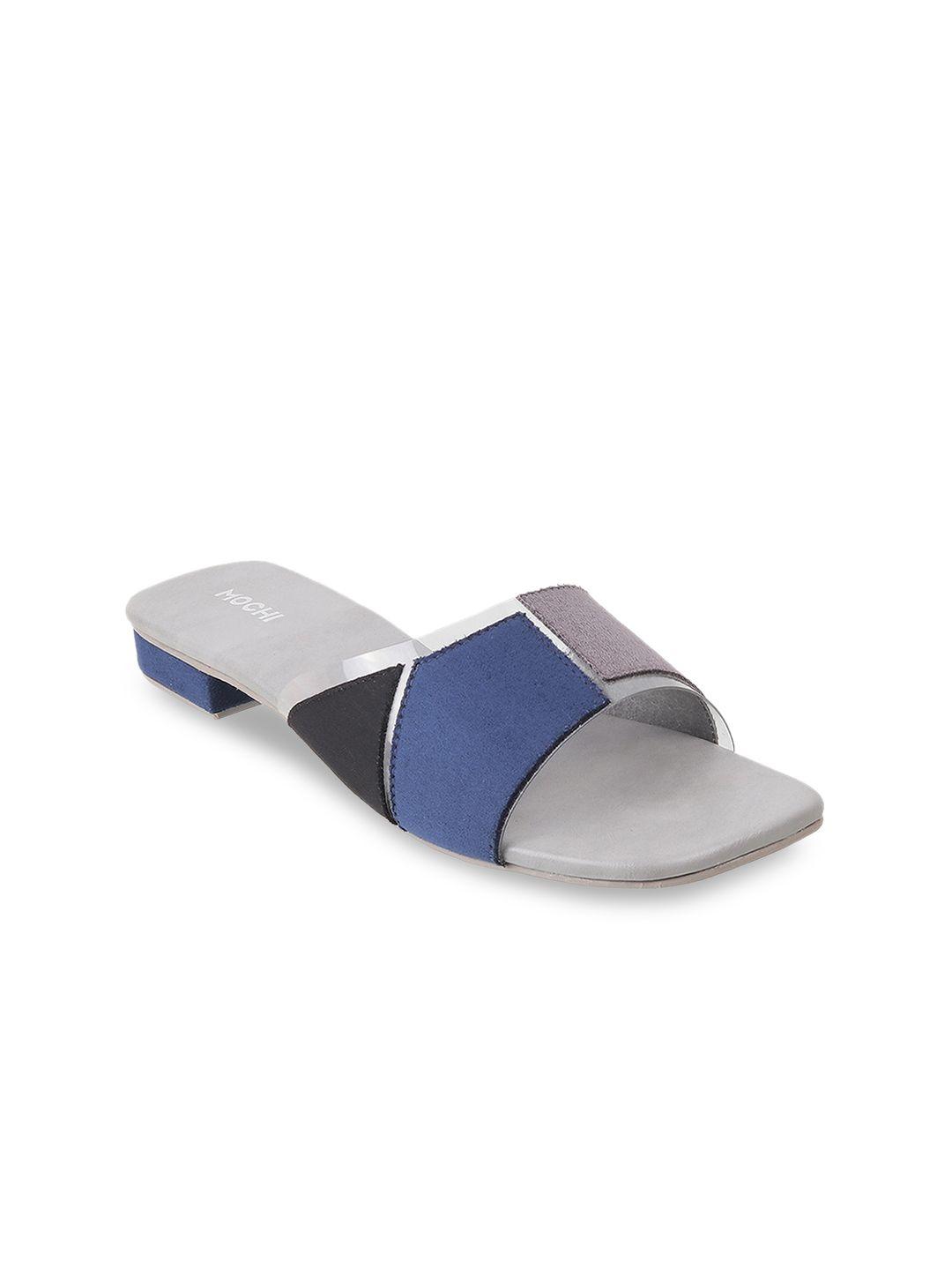 mochi women grey colourblocked open toe flats