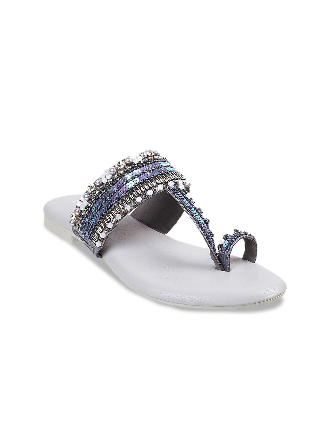 mochi women grey embellished one toe flats