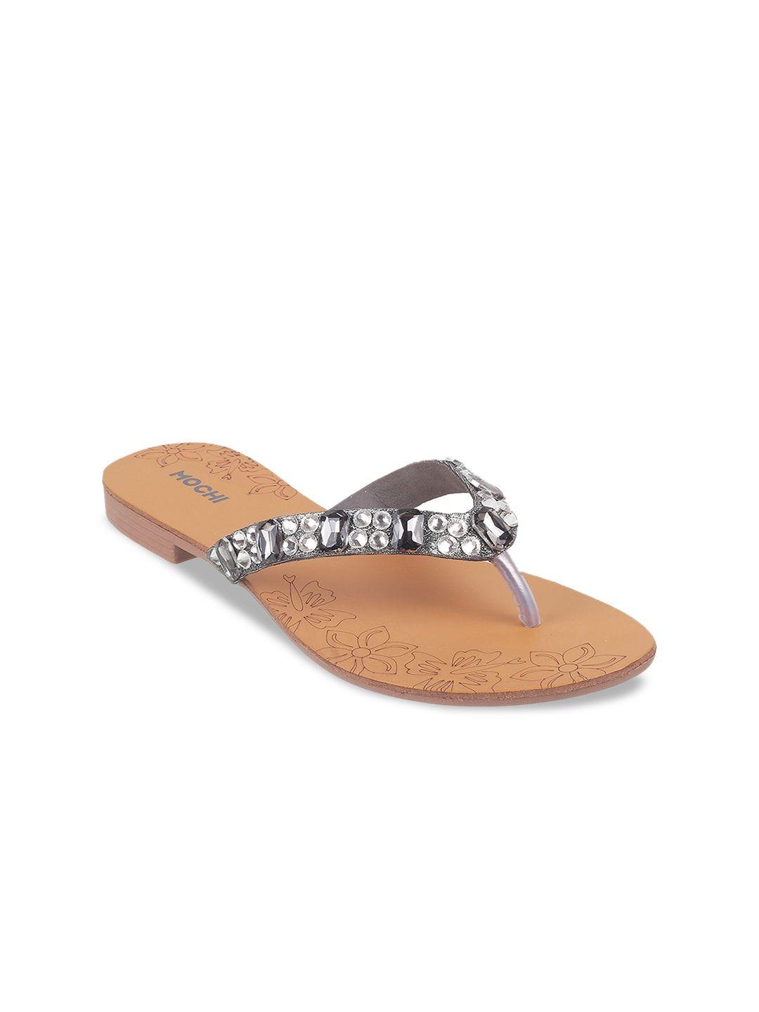 mochi women grey open toe flats