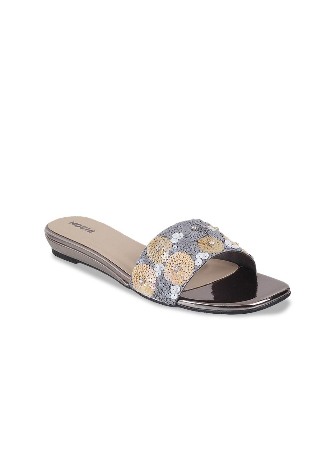 mochi women grey open toe flats