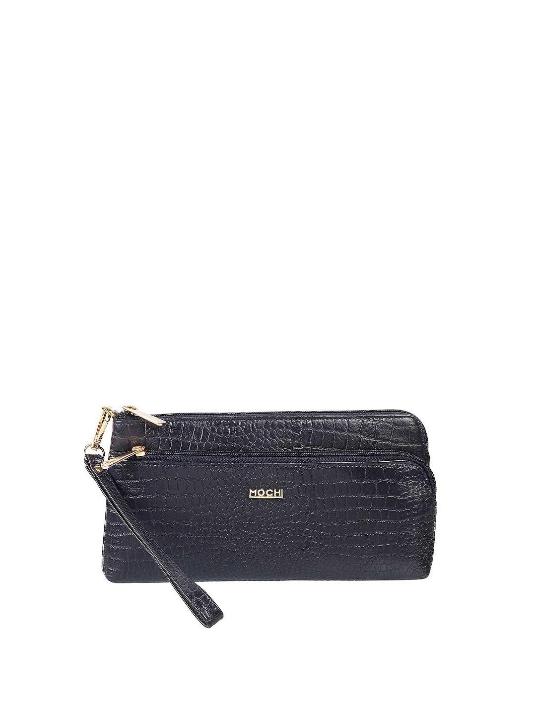mochi women navy blue textured purse clutch