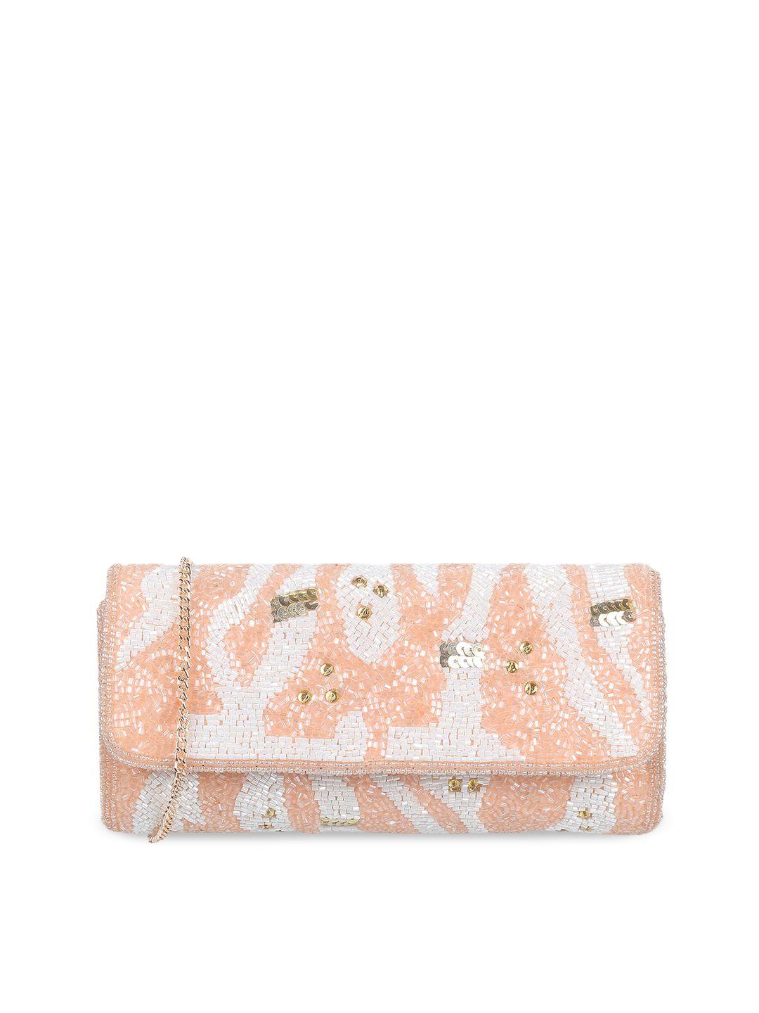 mochi women pink & white embellished purse clutch