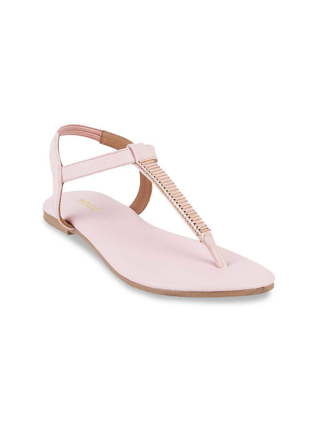 mochi women pink solid t-strap flats