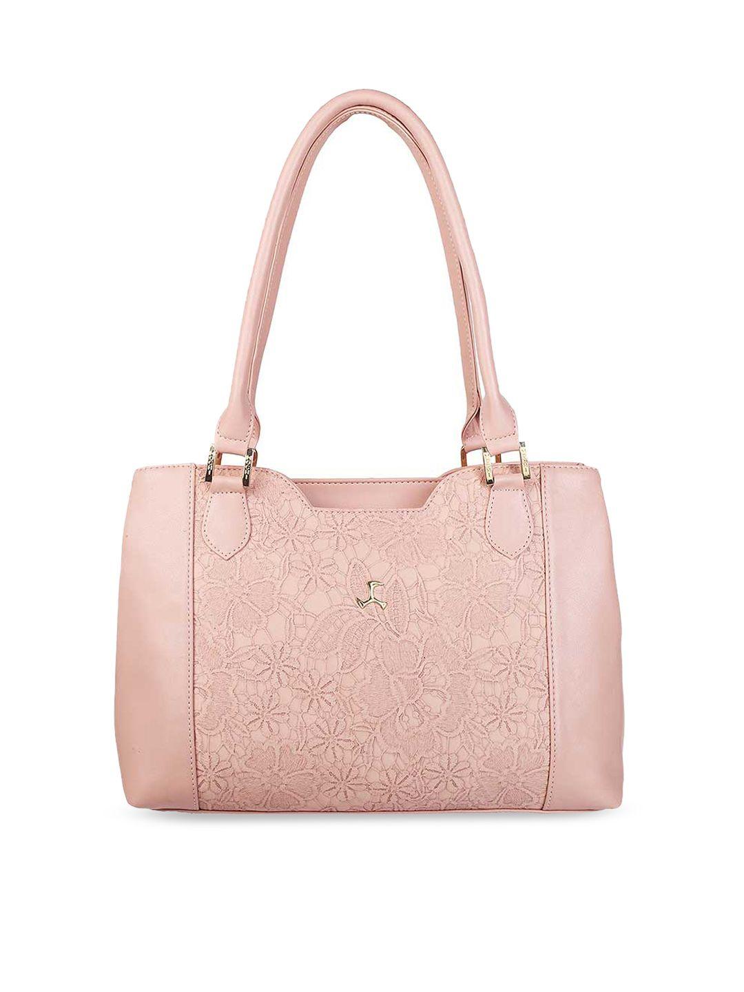 mochi women pink textured pu structured shoulder bag