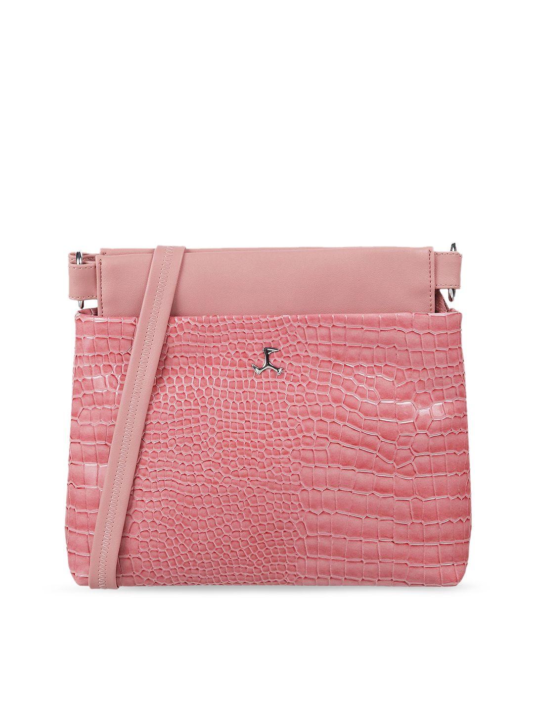 mochi women pink textured pu structured sling bag