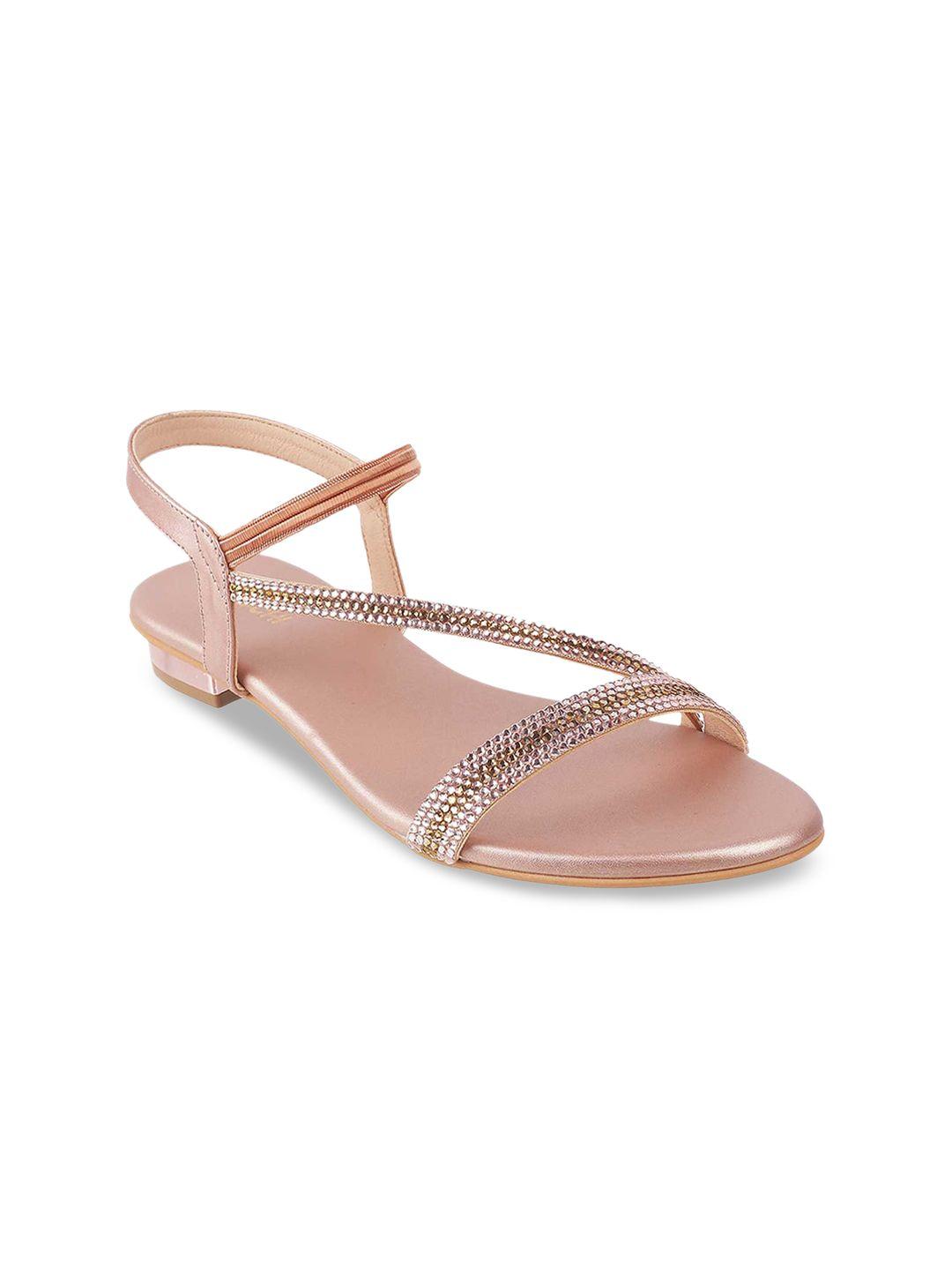 mochi women rose gold embellished open toe flats