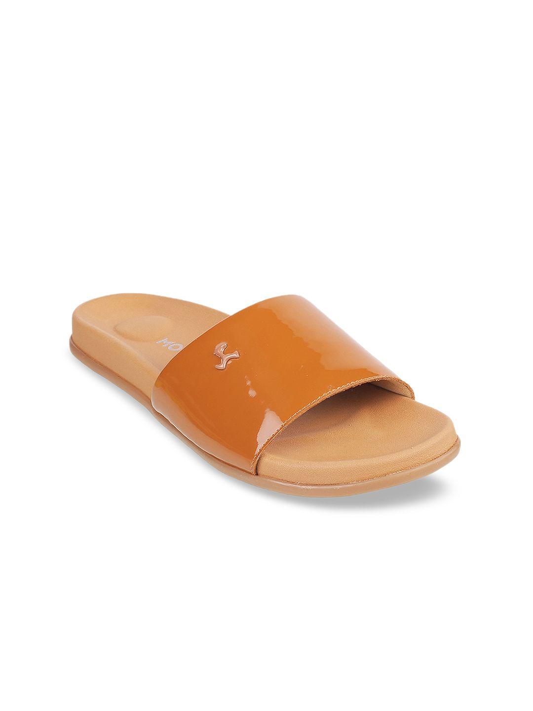 mochi women tan brown solid sliders