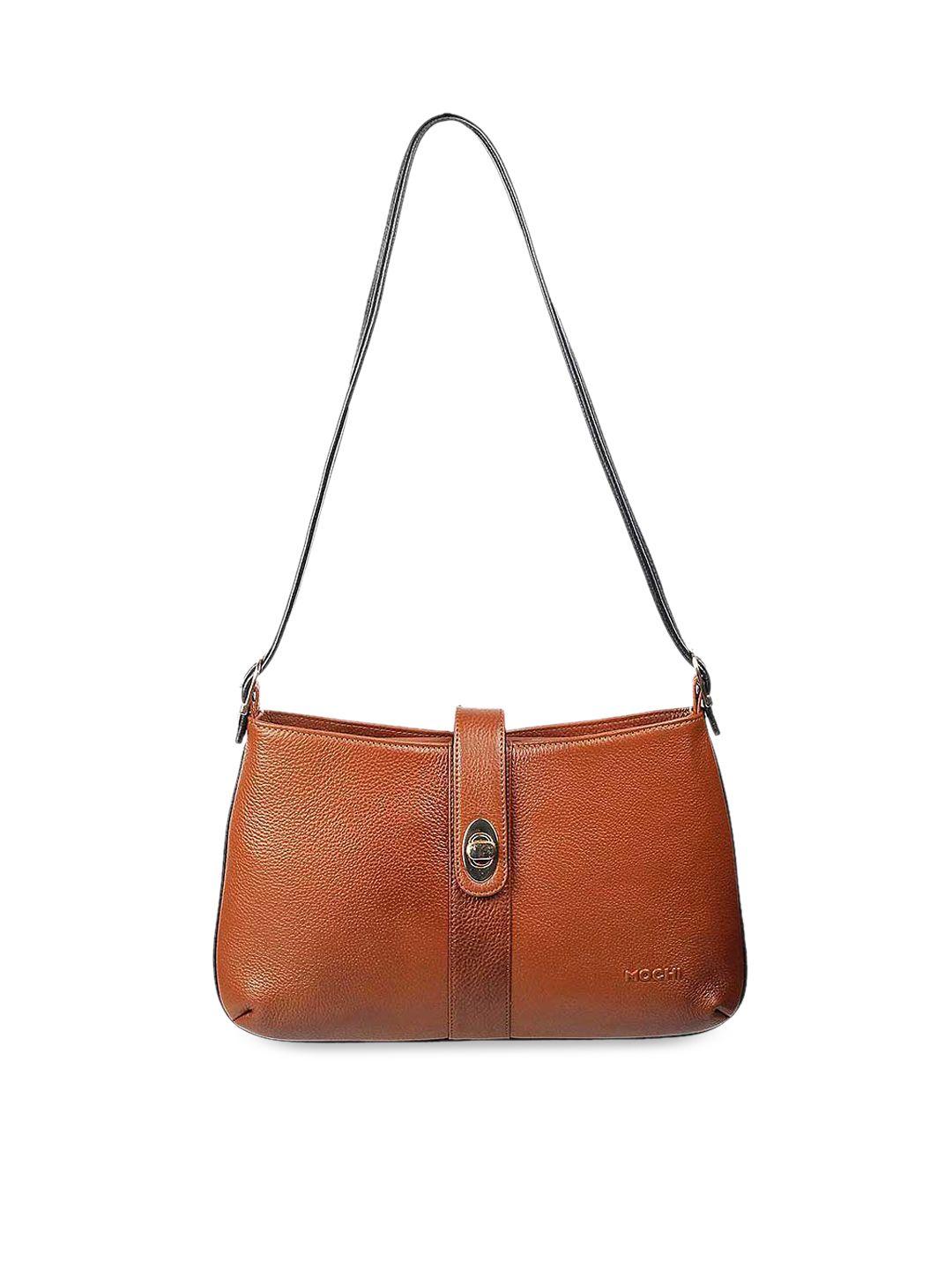 mochi women tan leather structured shoulder bag