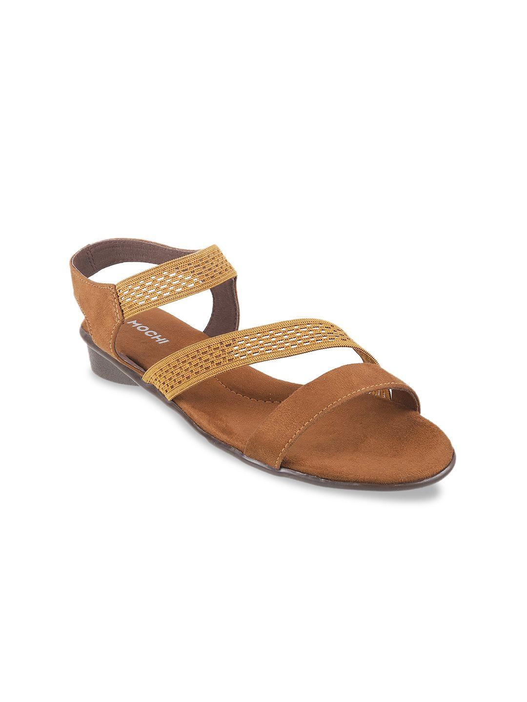 mochi women tan solid open toe flats