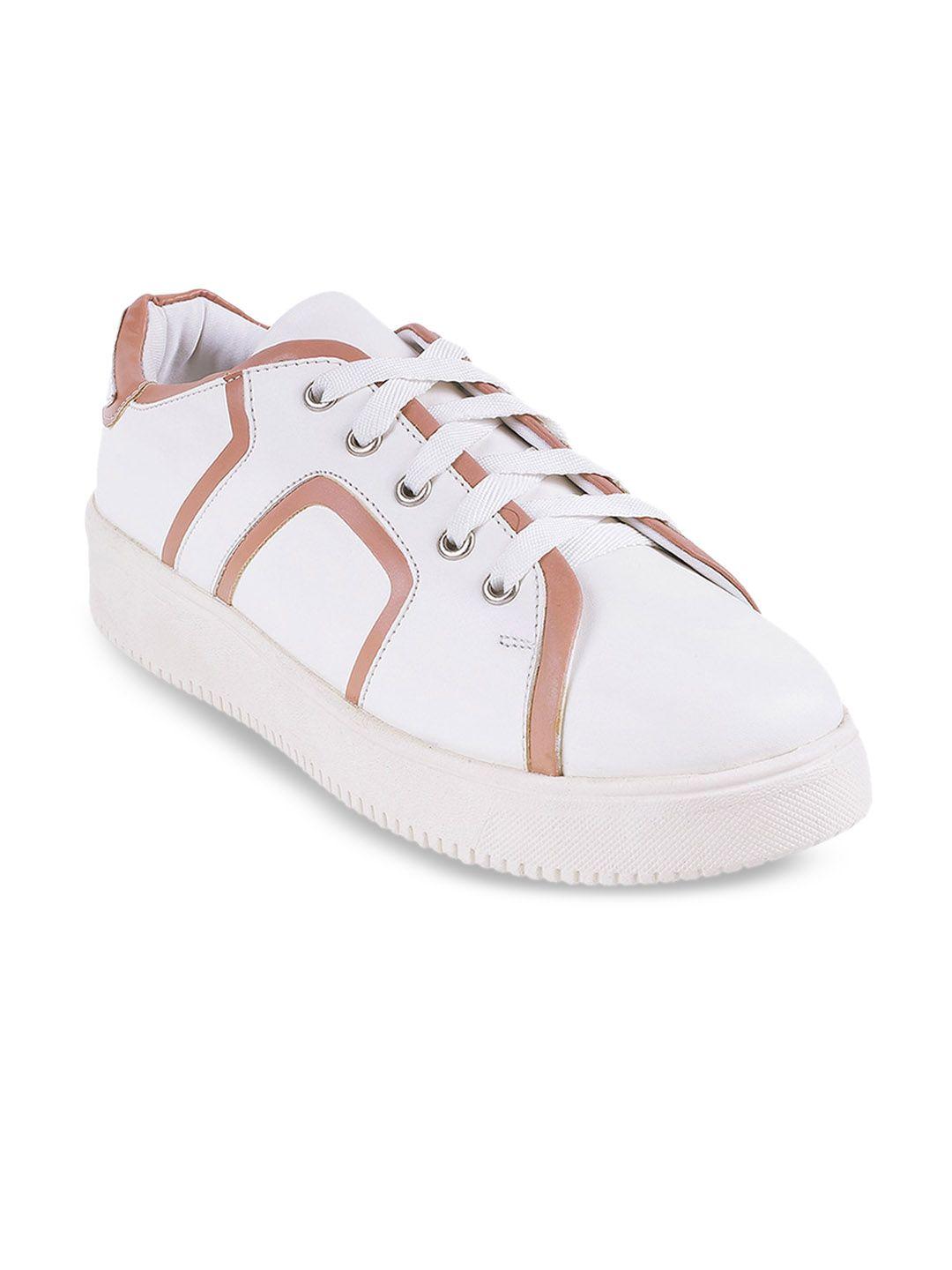 mochi women white & peach coloublocked casual shoes