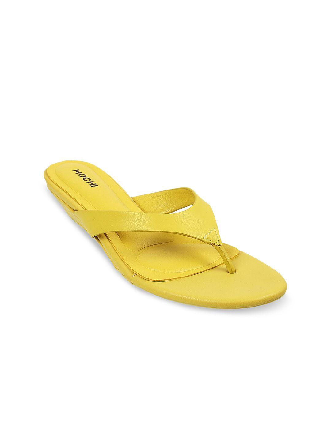 mochi women yellow open toe flats