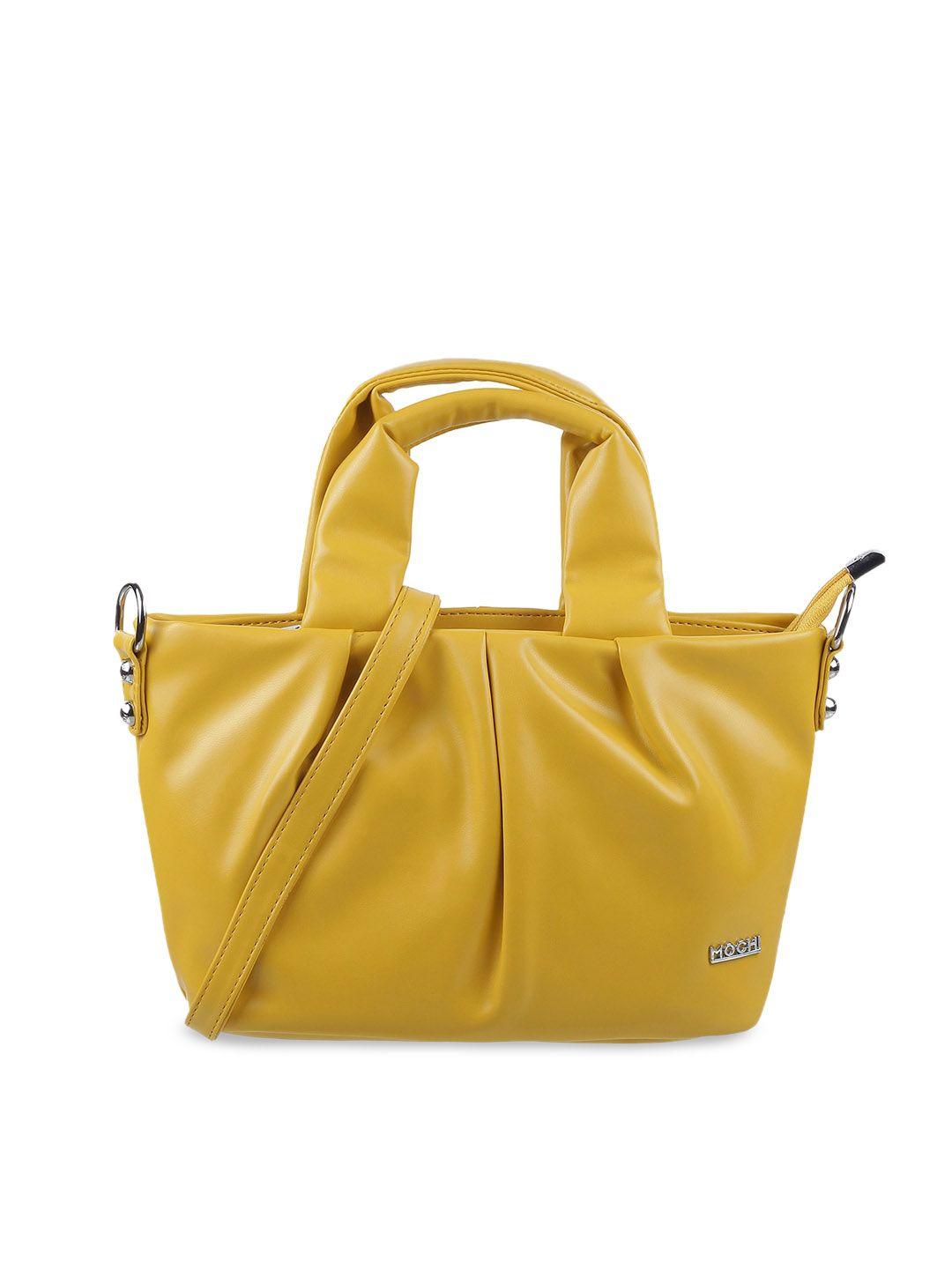 mochi women yellow structured handheld bag