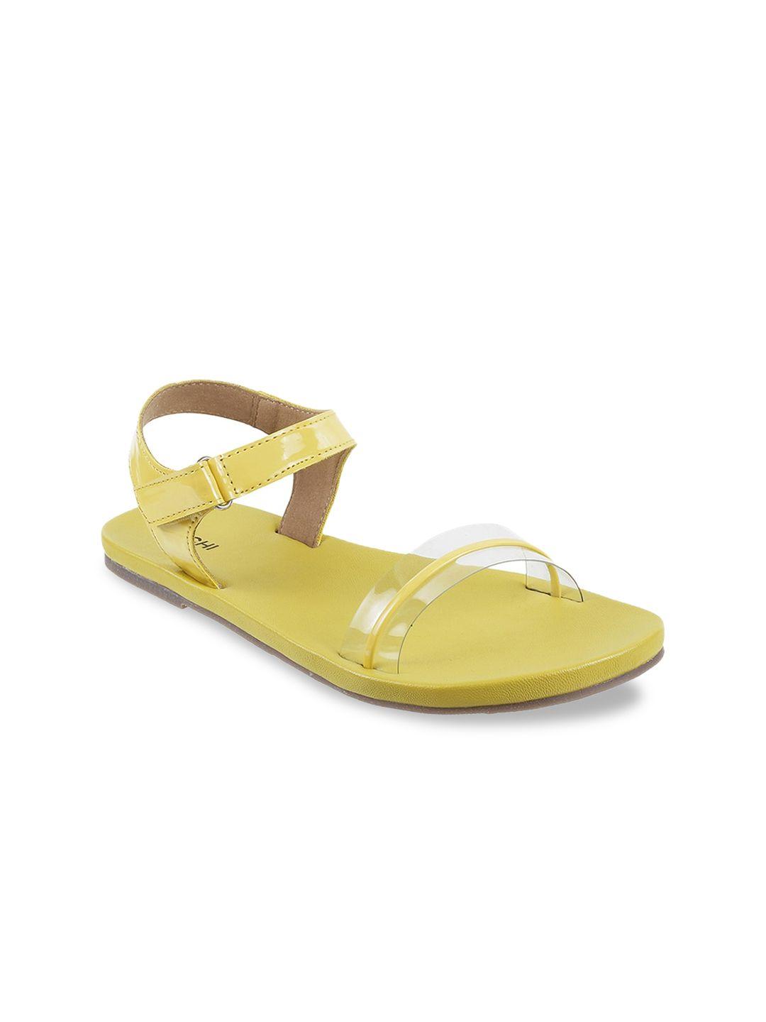 mochi women yellow textured open toe flats