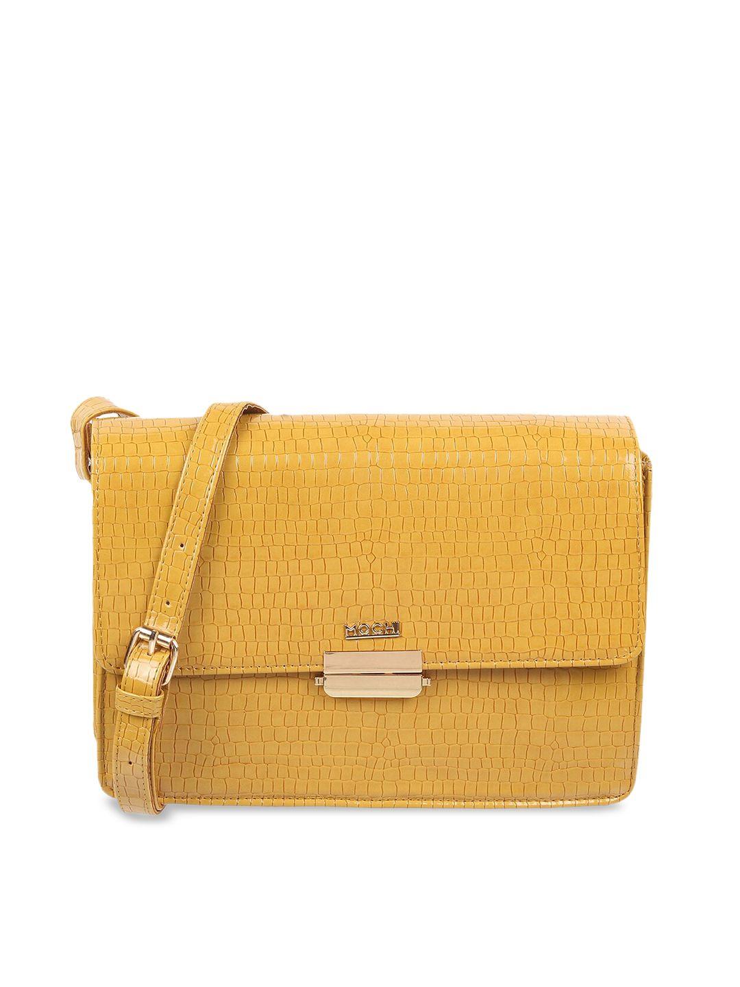 mochi women yellow textured pu structured sling bag
