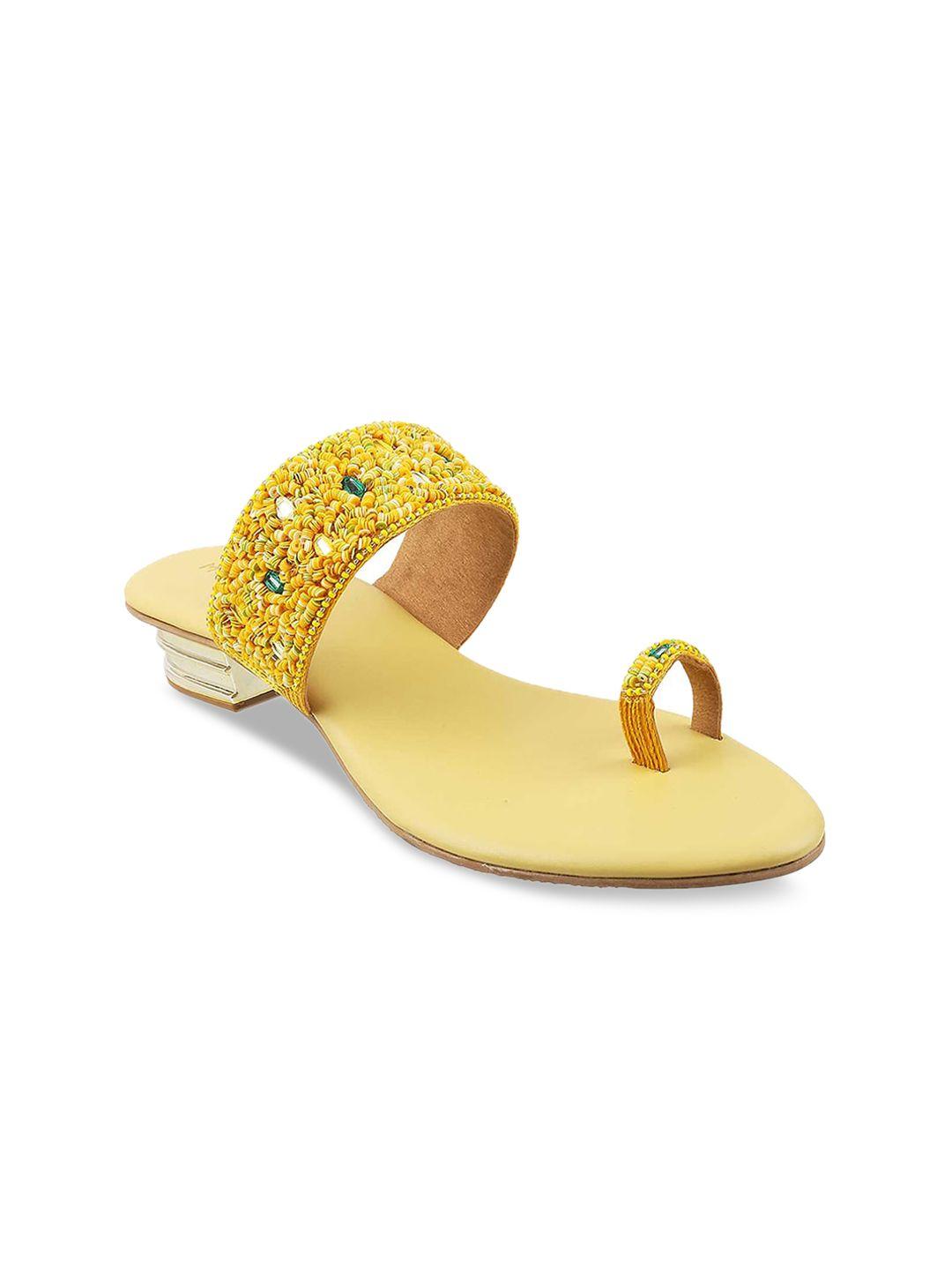 mochi yellow embellished ethnic block heels
