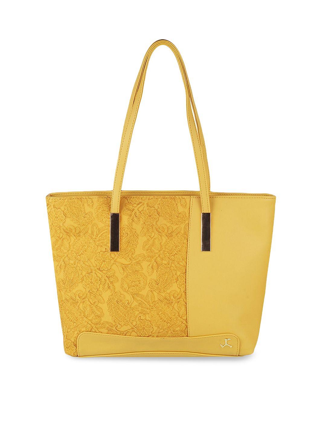 mochi yellow pu shopper shoulder bag with cut work