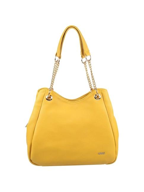 mochi yellow synthetic solid shoulder handbag