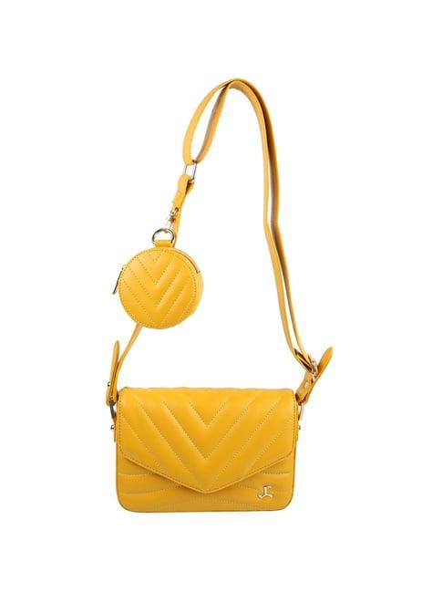 mochi yellow synthetic textured sling handbag