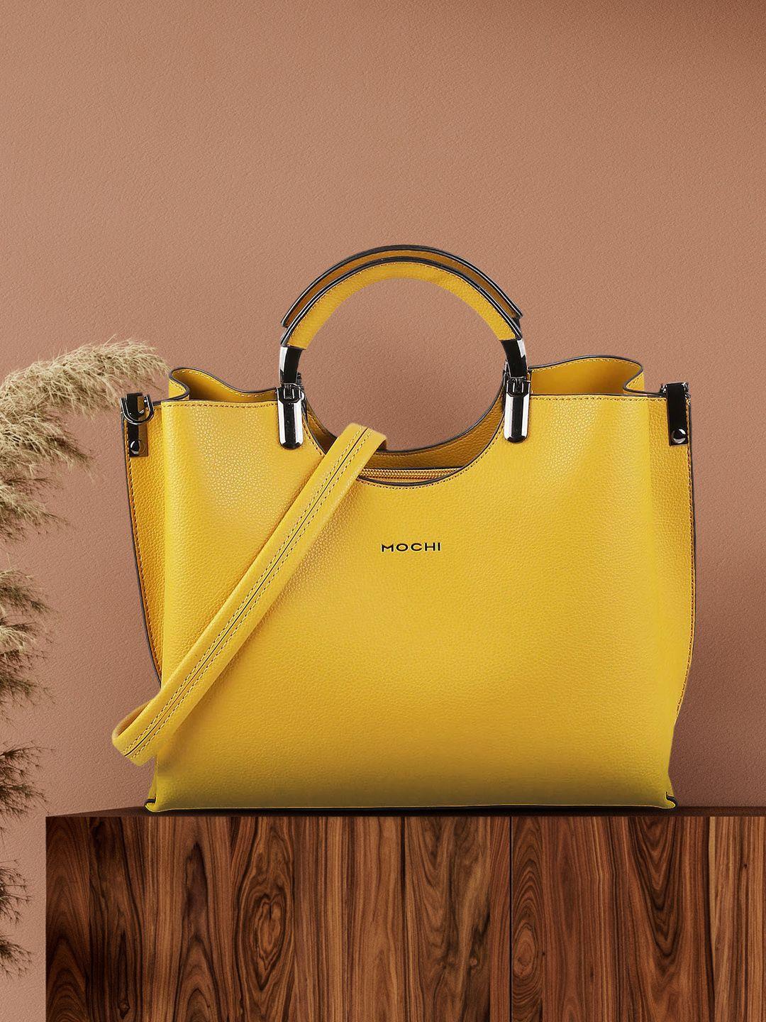 mochi yellow textured handheld bag