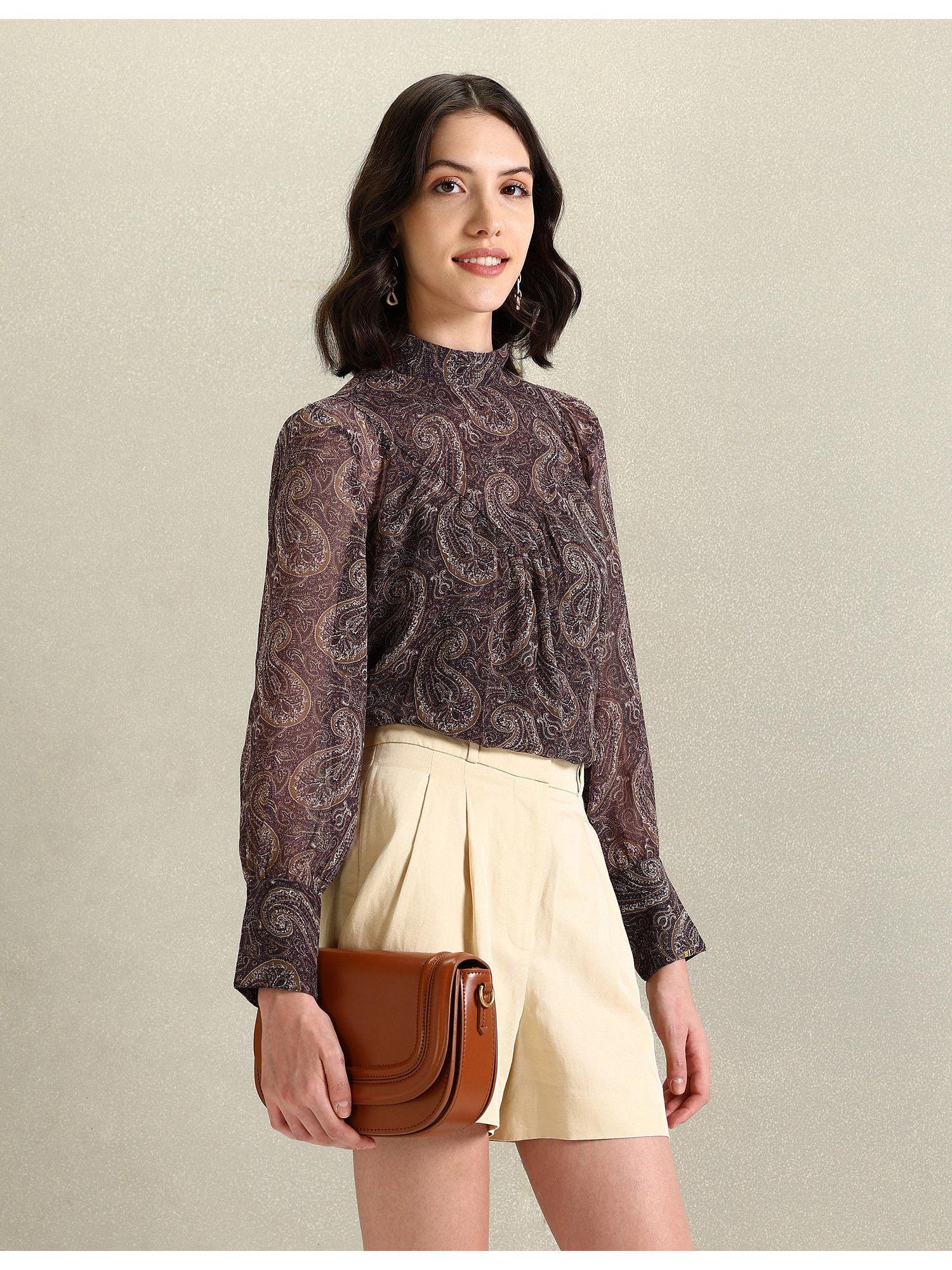 mock neck paisley print top