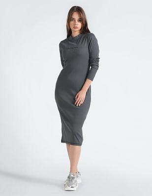 mock neck ribbed midi dress