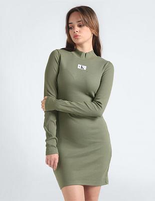 mock neck ribbed mini dress