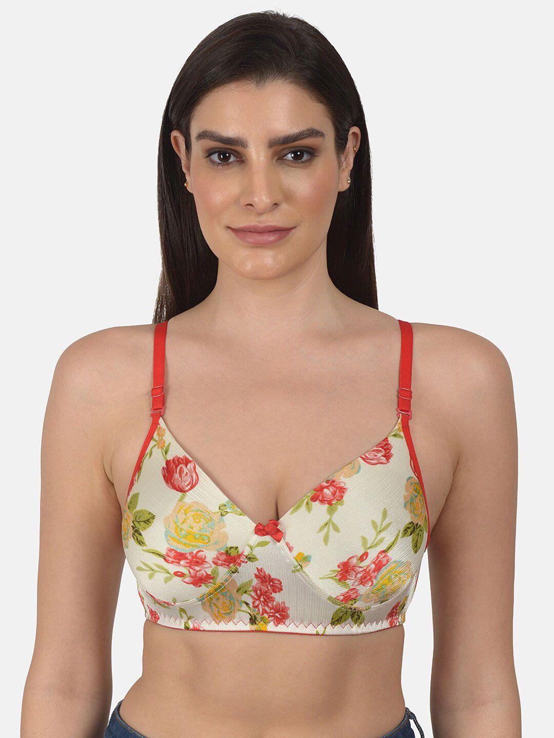 mod & shy cream-coloured & red floral t-shirt bra - lightly padded