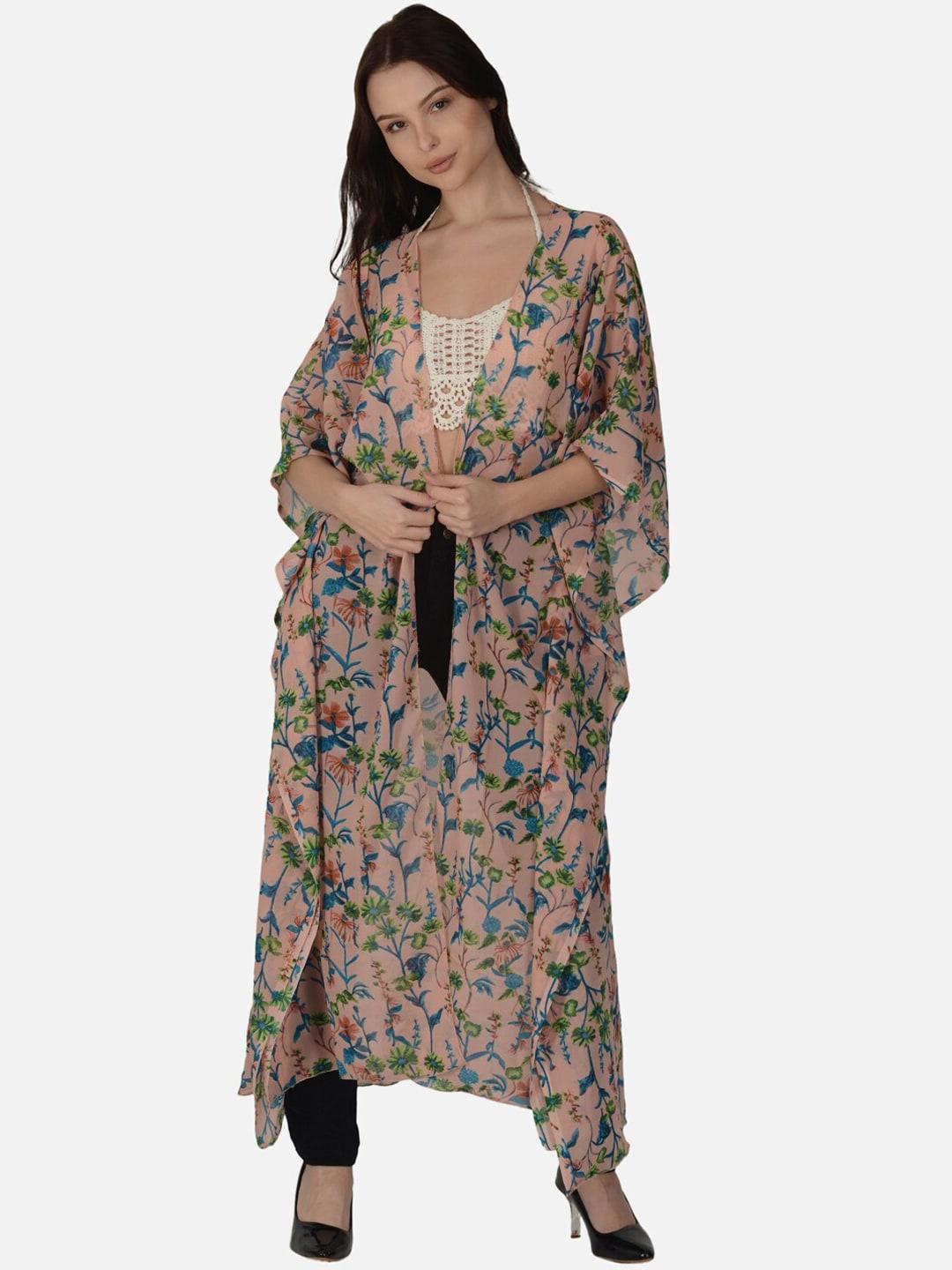 mod & shy floral printed kimono sleeves longline open front shrug