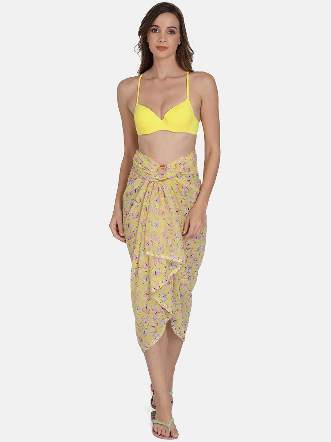 mod & shy women yellow printed wrap-around sarong