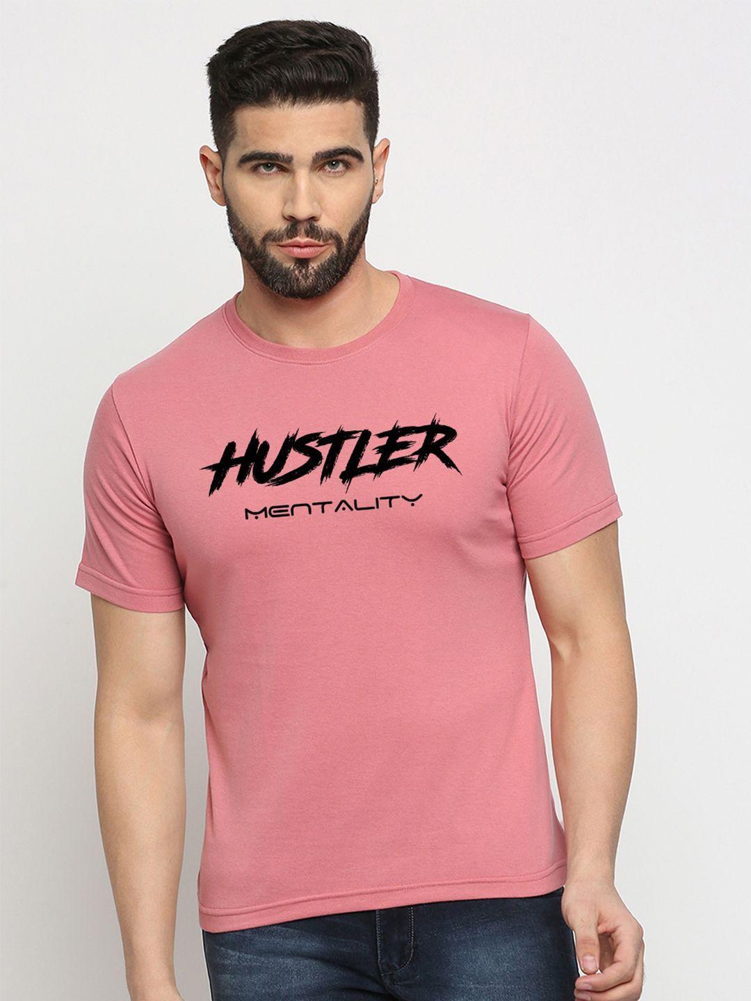 mod ecru men pink typography printed pockets t-shirt