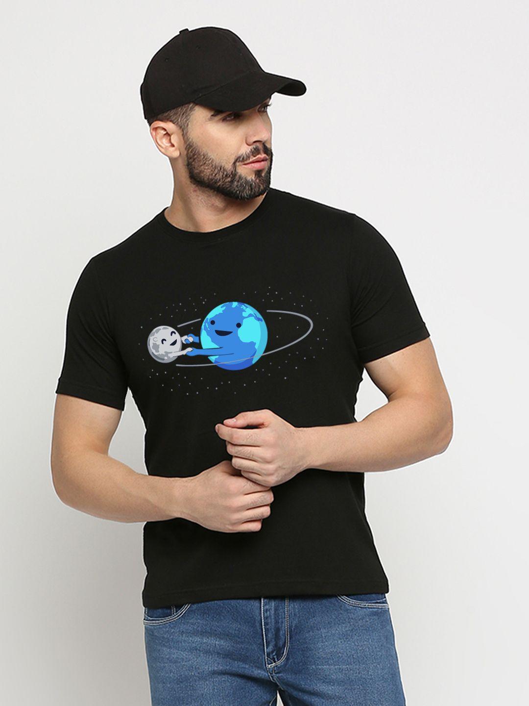 mod ecru unisex earth & moon love printed round neck cotton t-shirt