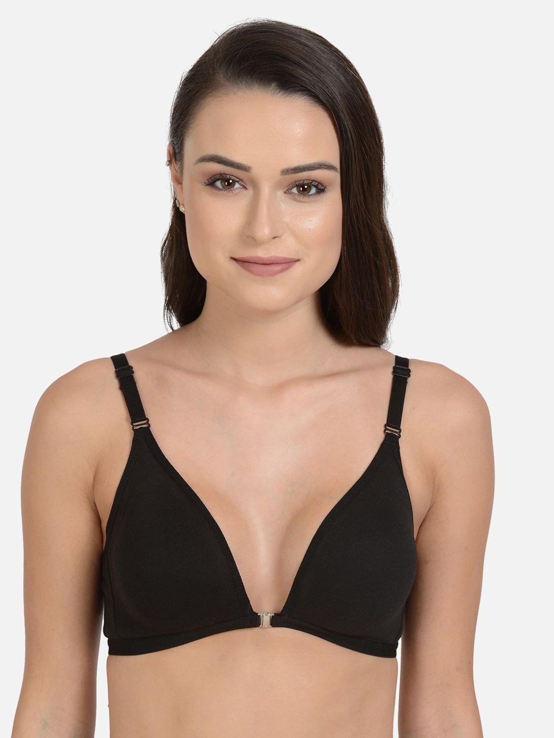 mod & shy black solid non-wired non padded plunge bra ms180