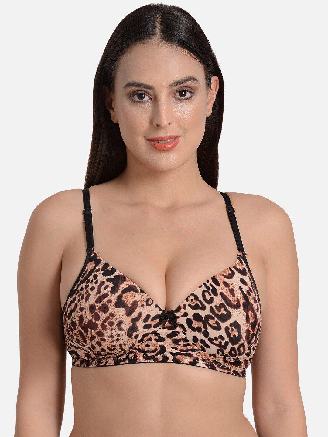 mod & shy brown & black floral lightly padded t-shirt bra