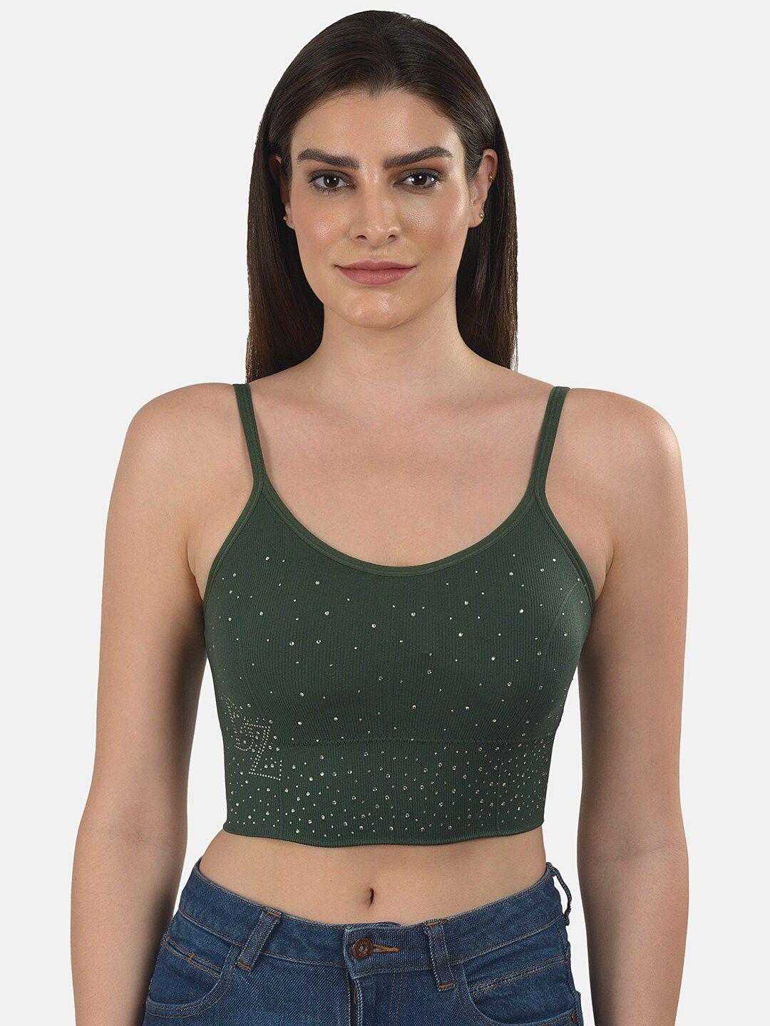 mod & shy green & white geometric lightly padded bralette bra