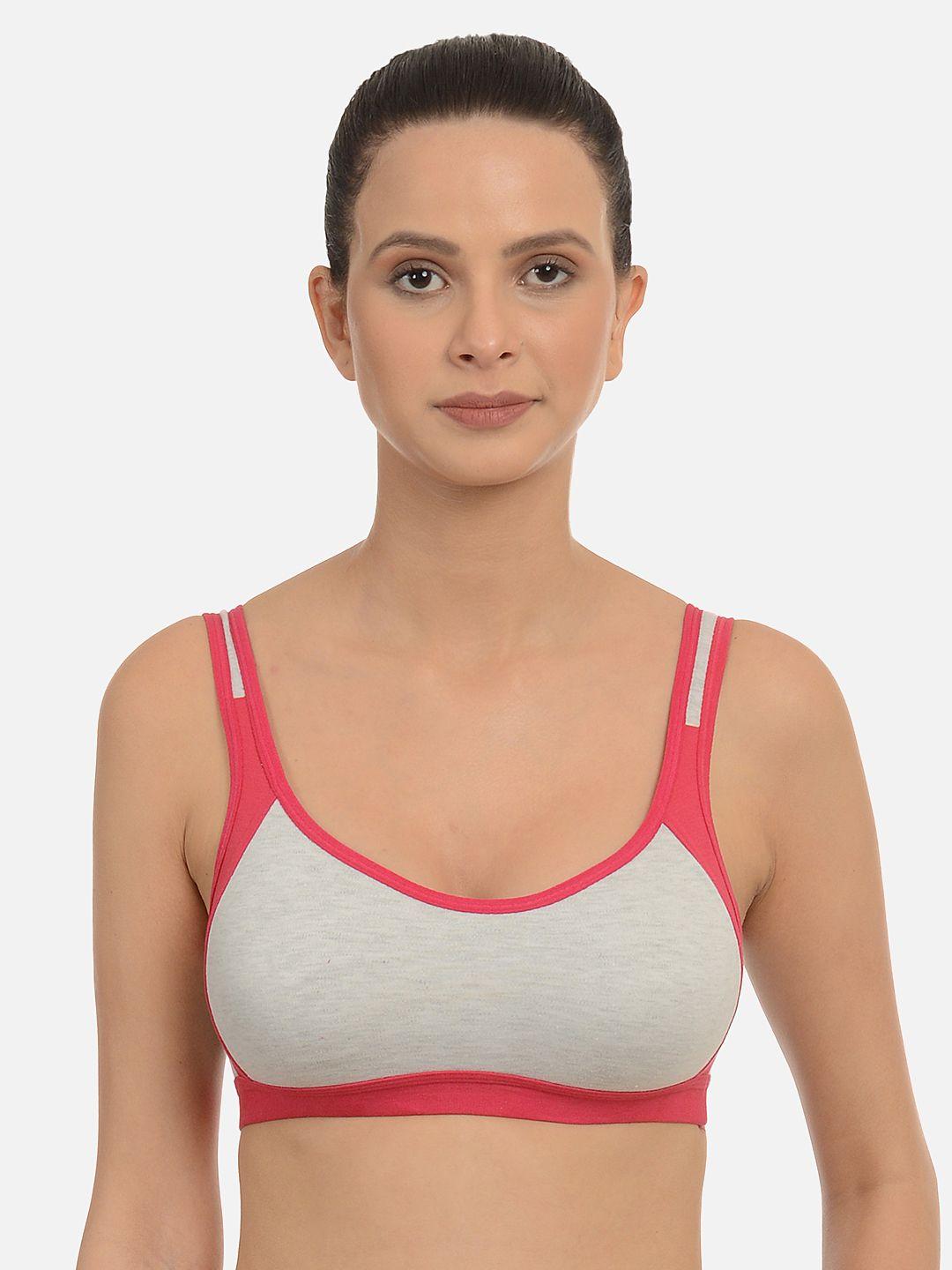 mod & shy grey melange & pink solid non-wired non padded sports bra ms107r
