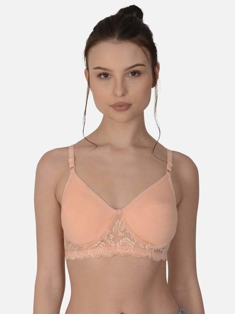 mod & shy peach cotton lace work seamless bra