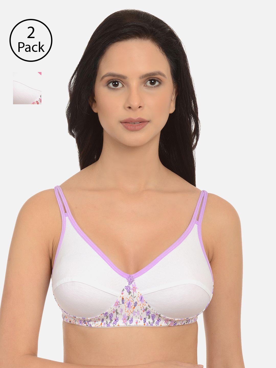 mod & shy pink & purple solid pack of 2 non-wired non padded everyday bras ms9091