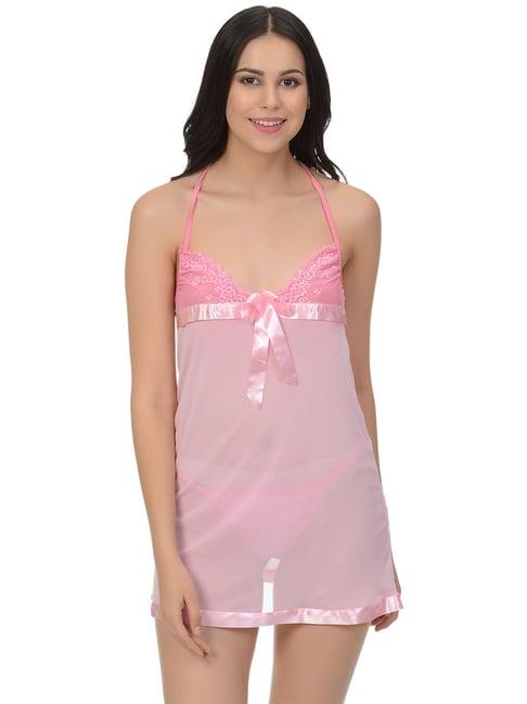 mod & shy pink lace babydoll with g string