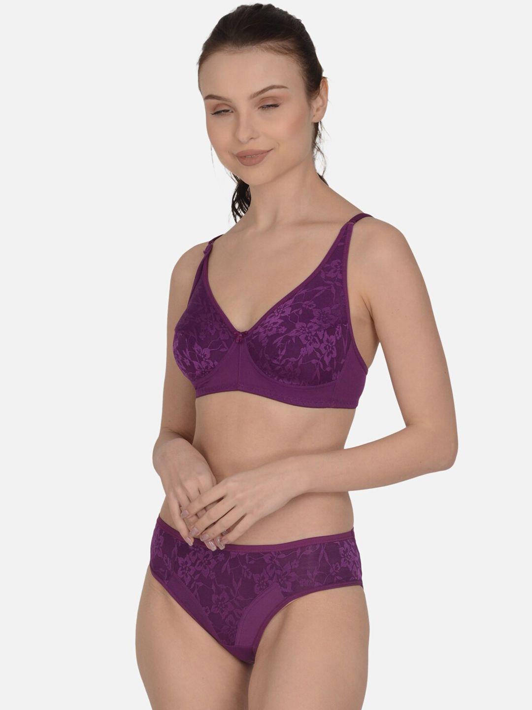 mod & shy self-design soft laced lingerie set