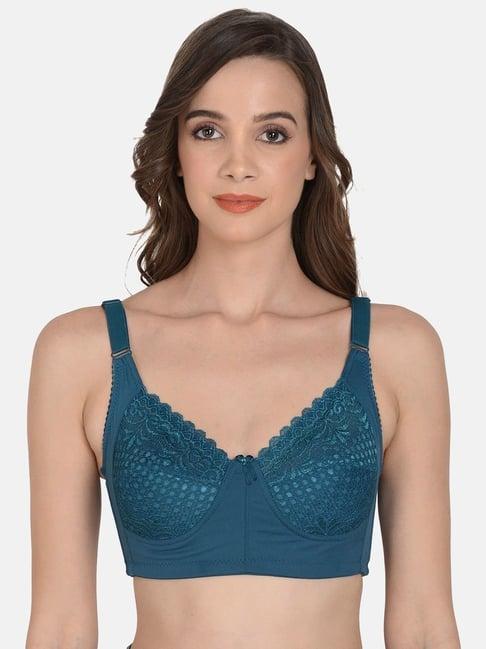 mod & shy teal blue lace work minimizer bra