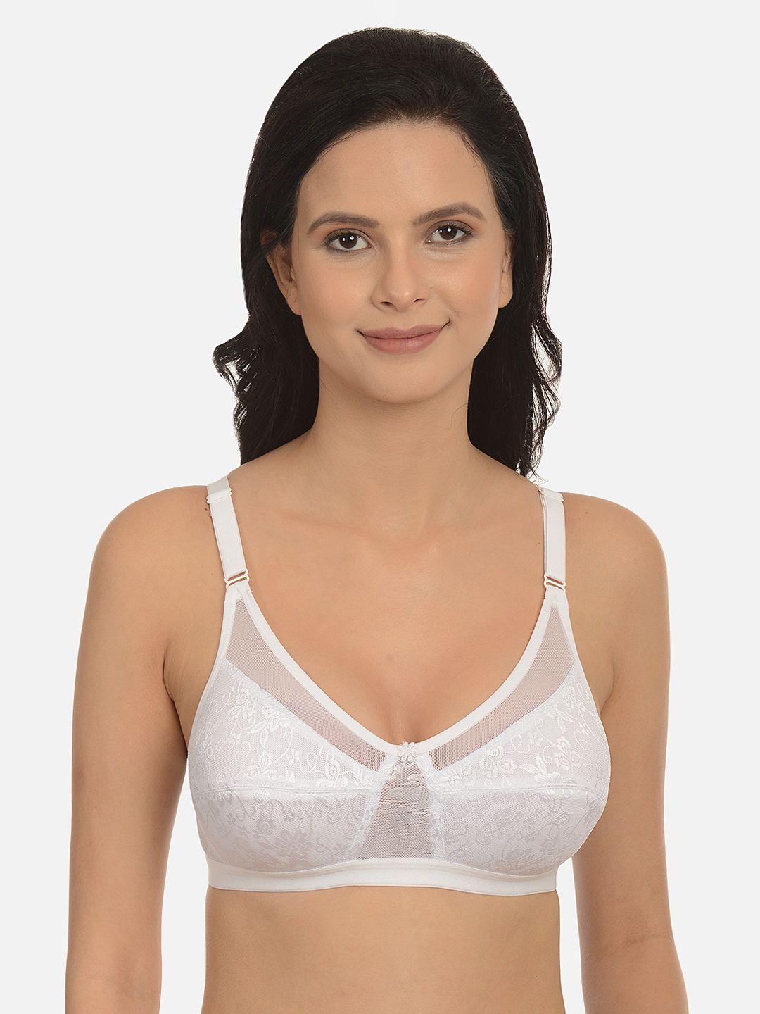 mod & shy white self design non-wired non padded minimizer bra ms95